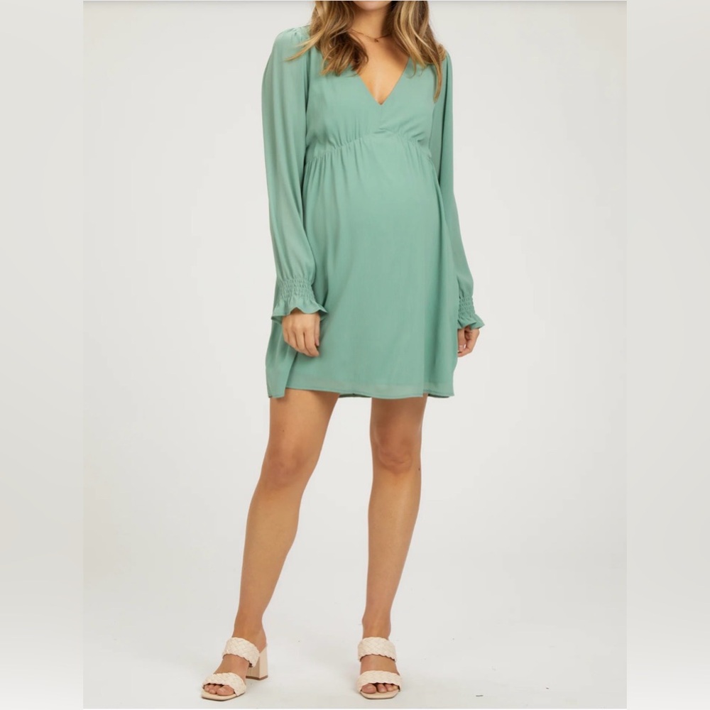 PinkBlush Kori Sage Green Long Sleeve Maternity Dress Size Medium